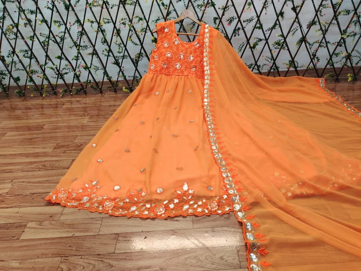 Graceful Orange Color Casual Wear Georgette Sequence Work Salwar Suit