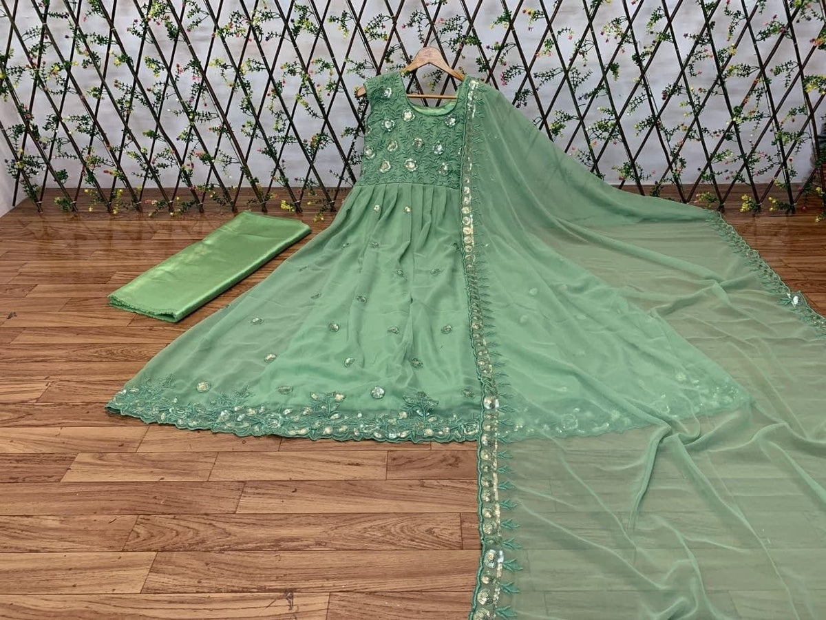 Festival Wear Green Color Embroidered Designer Work Georgette Salwar Suit