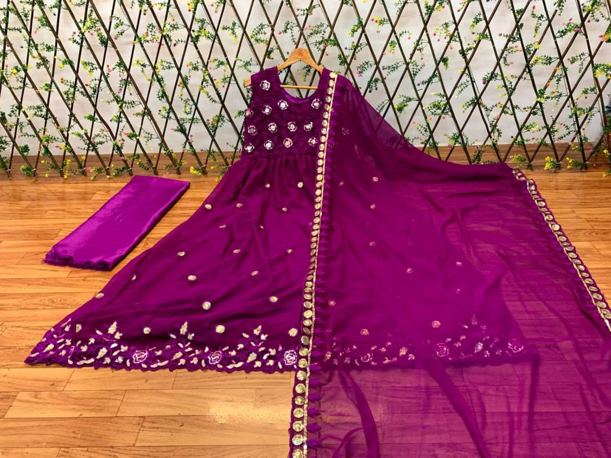 Entrancing Wine Color Sequence Work Georgette Wedding Wear Suit