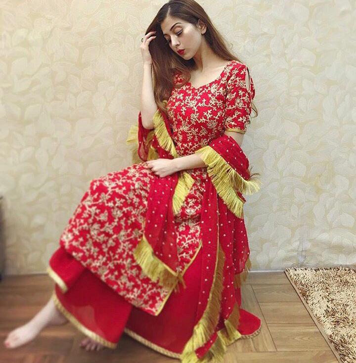 Surpassing Red Color Full Stitched Tapetta Silk Codding Work Wedding Wear Plazo Salwar Suit For Women