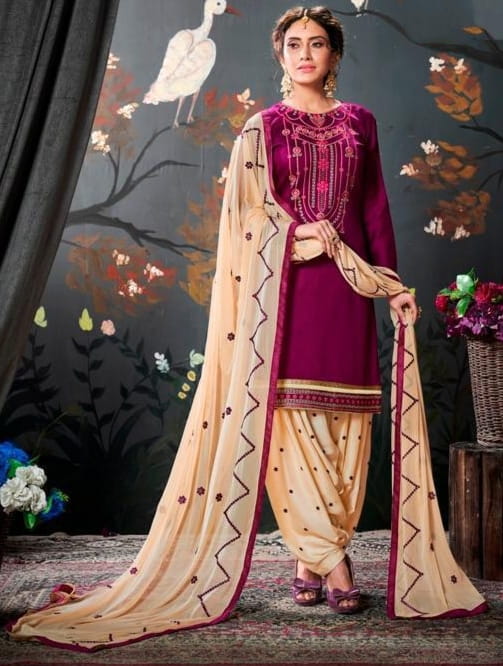 Opulent Lollipop Color Designer Silk Cotton Multi Embroidered Work Salwar Suit For Wedding Wear