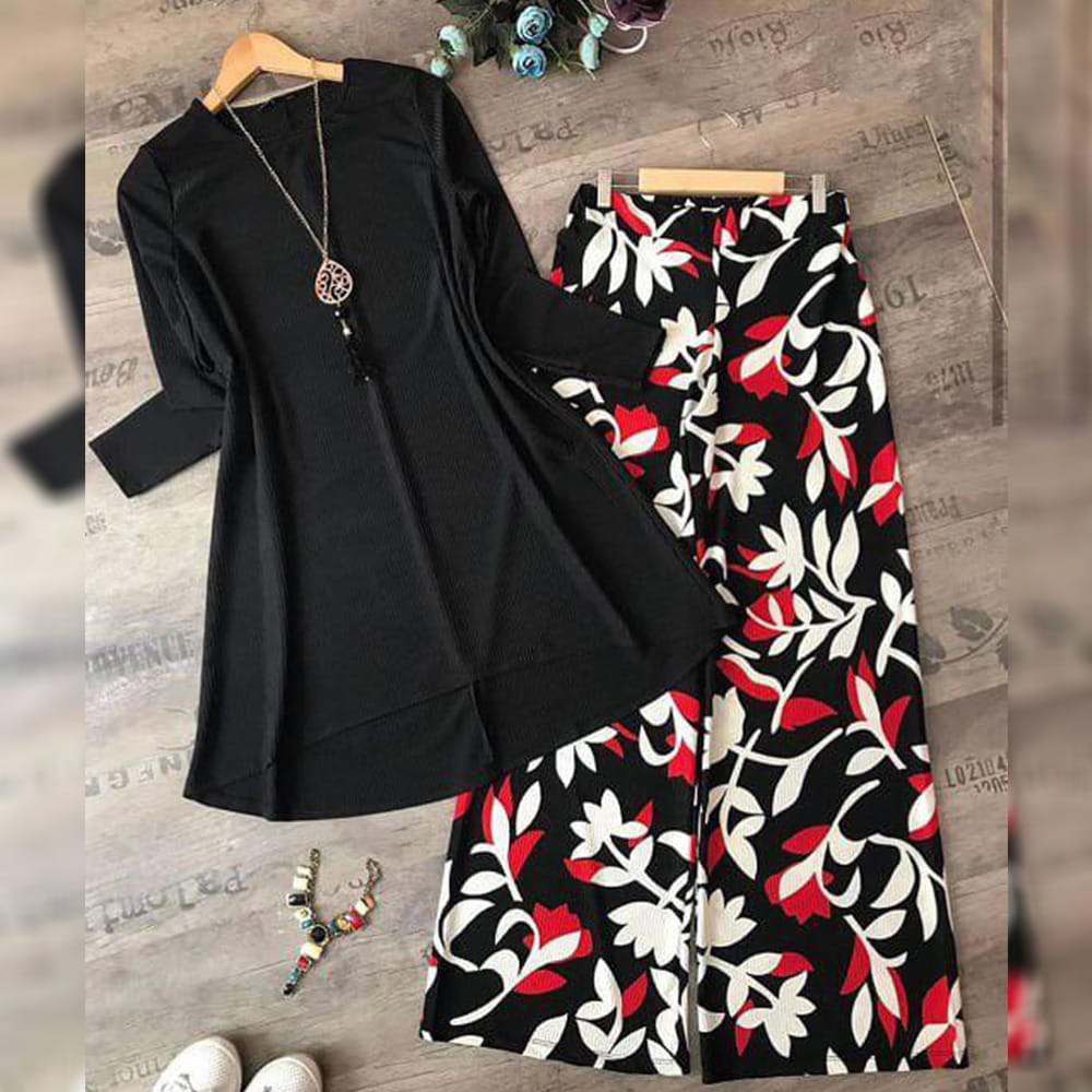 Black with Red American Crap Digital Print Plazo Top For Party Wear MINIAB122U