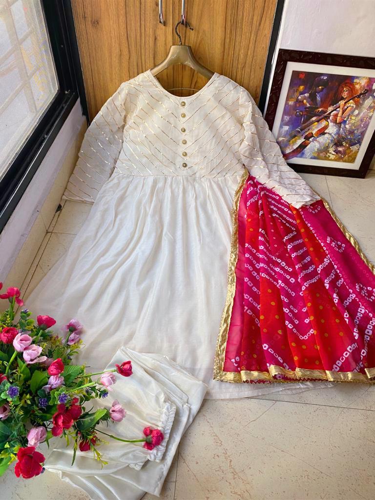 Cream Color Designer Gota Patti Work Anarkali Style Salwar Suit