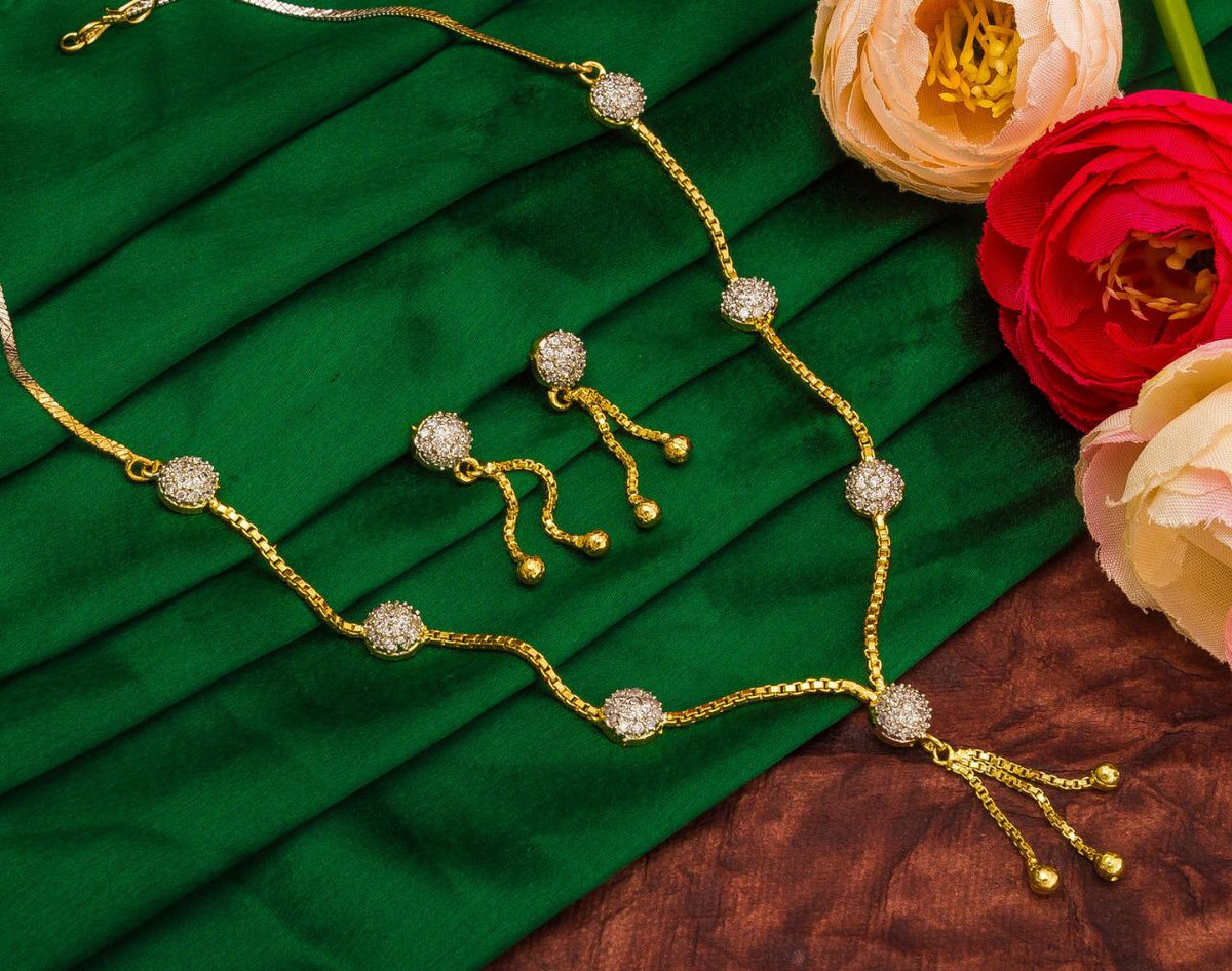 White Diamond Color Golden Artificial Necklace Set