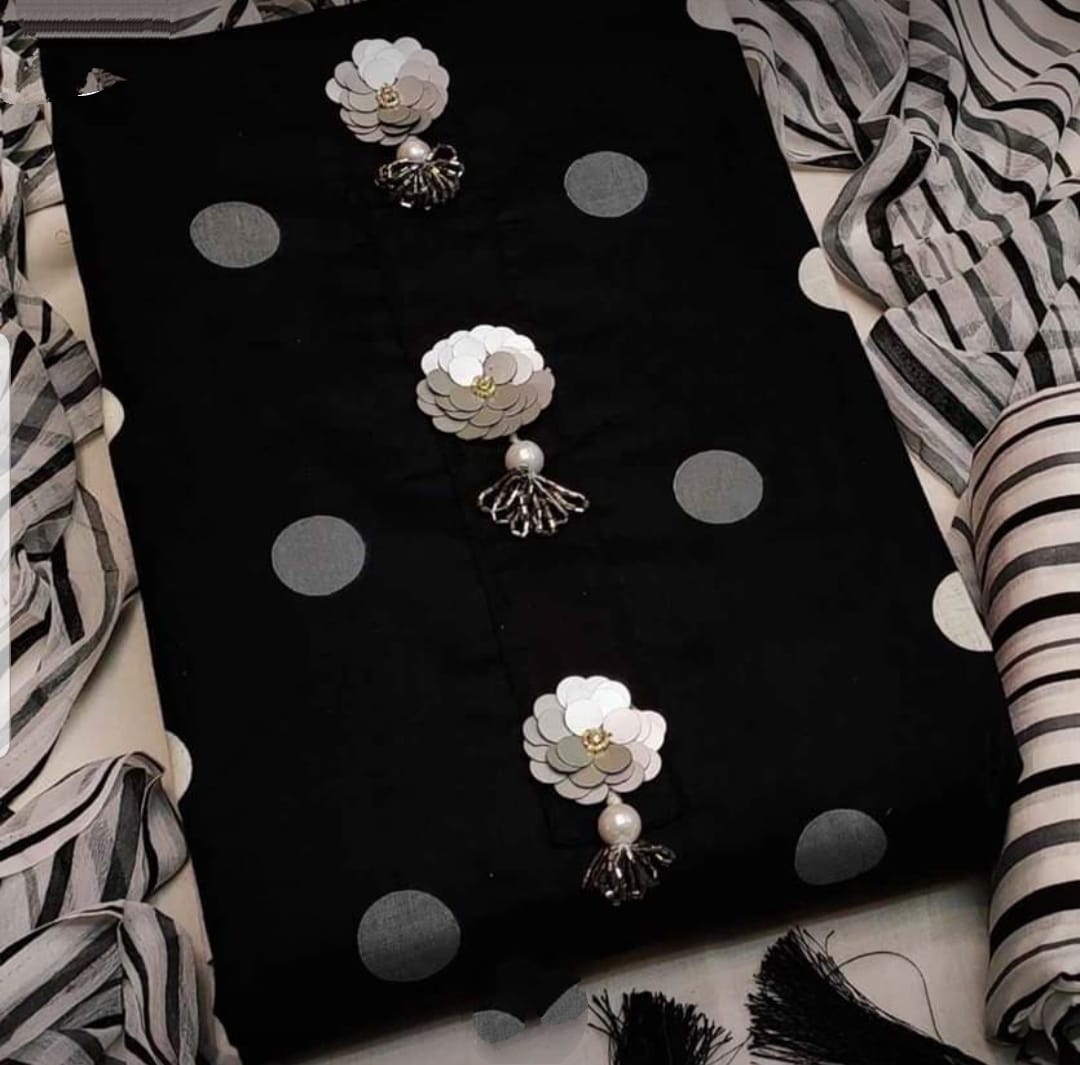 Black Color Heavy Glace Cotton Printed With Fancy Butta And Latkan Designer Salwar Suit For Function Wear