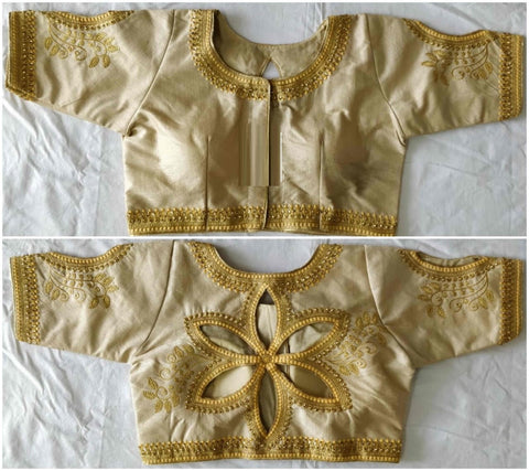 Radiant Cream Color Full Stitched Fantom Silk Zari Thread Embroidered Stone Cut Work Wedding Wear Blouse