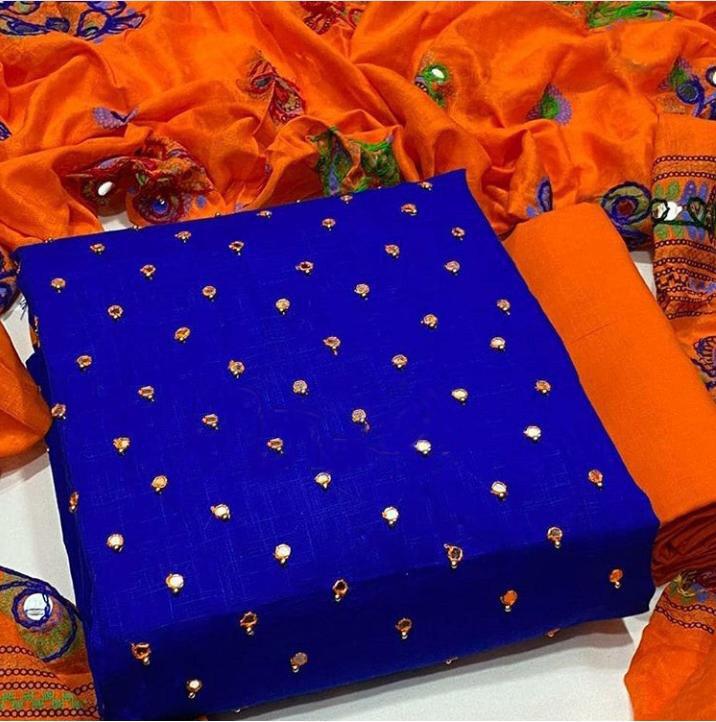 Preferable Royal Blue Color Function Wear Cotton Fancy Mirror Work Salwar Suit