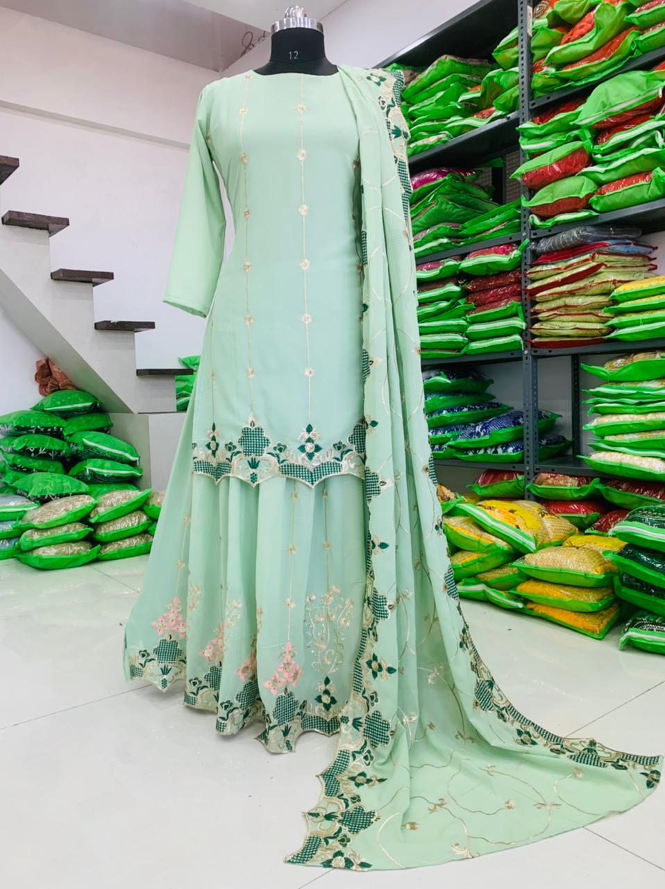 Sea Green Georgette Party Wear Lehenga Suit