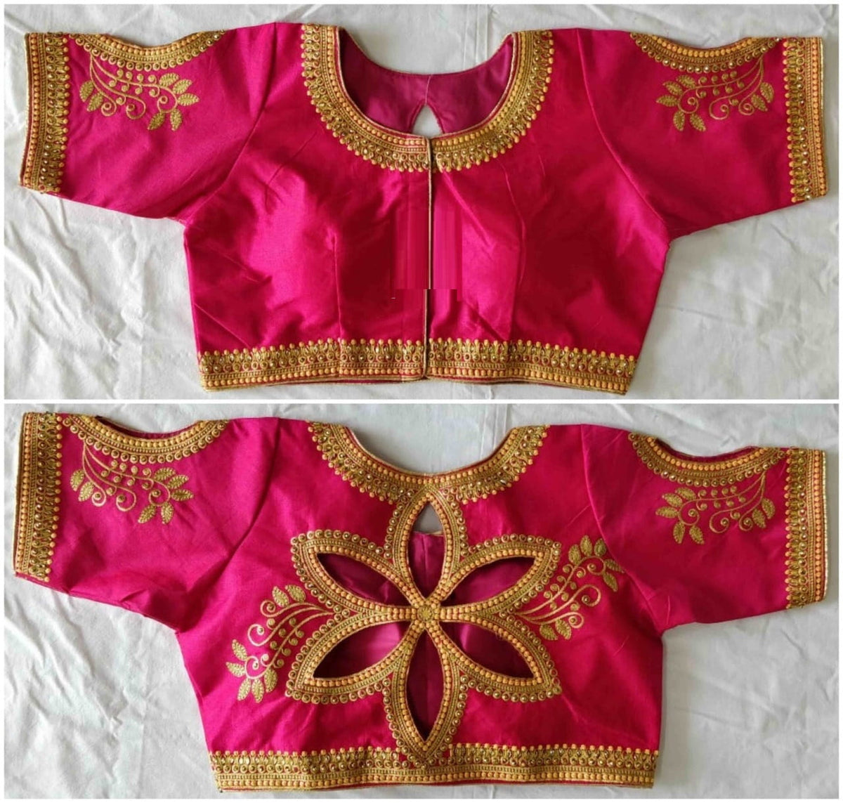Hypnotic Magenta Color Festive Wear Fantom Silk Thread Zari Stone Embroidered Cut Work Ready Made Blouse