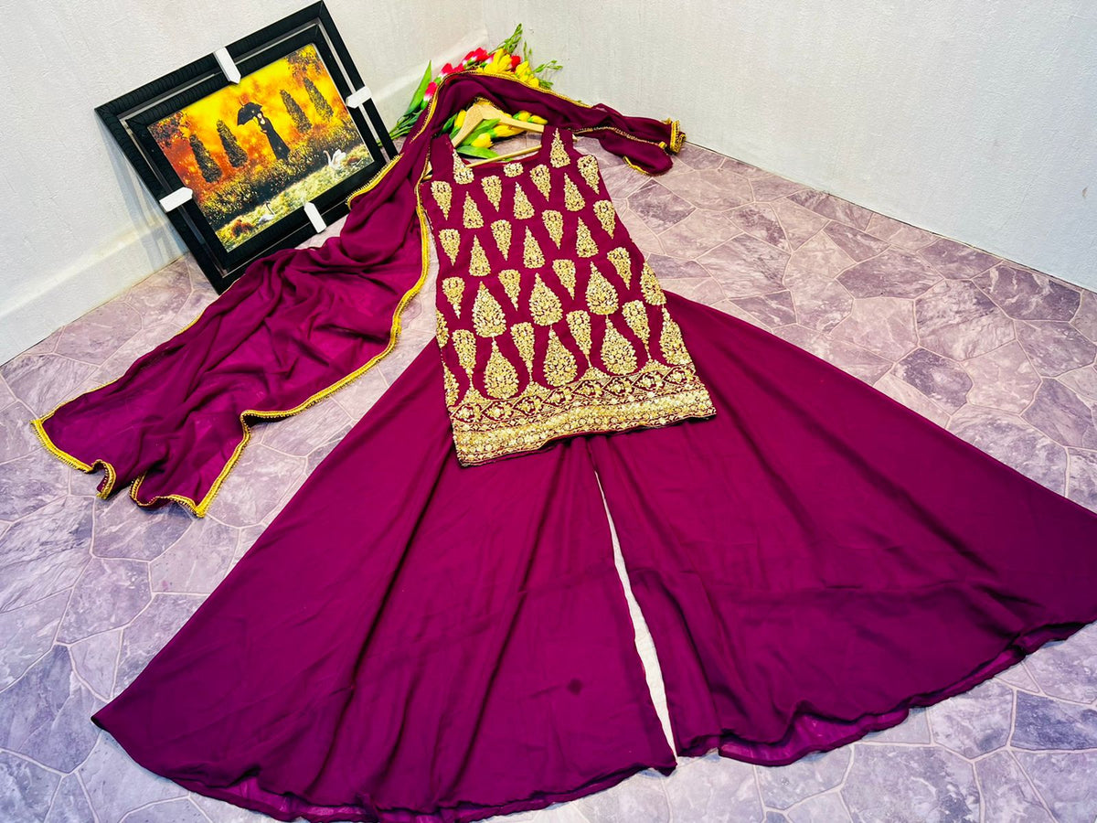 Latest Designer Embroidered Stitched Plazo Suit