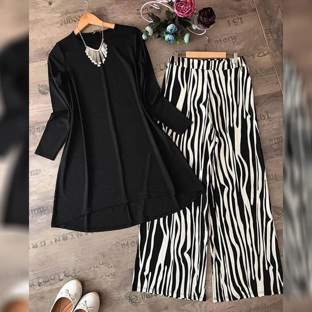 Black with White American Crap Digital Print Plazo Top For Party Wear MINIAB122M