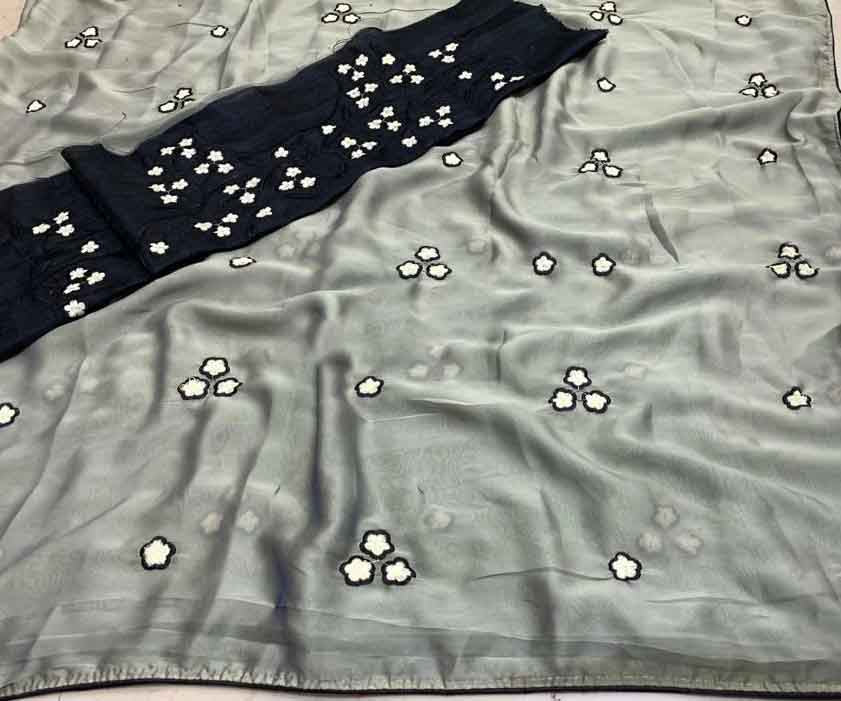 Gray Colored Party Wear Two Tone Silk Embroidery Saree For Women