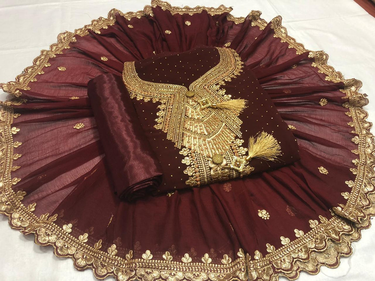 Maroon Color Georgette Diamond Embroidered Work Fancy Salwar Suit
