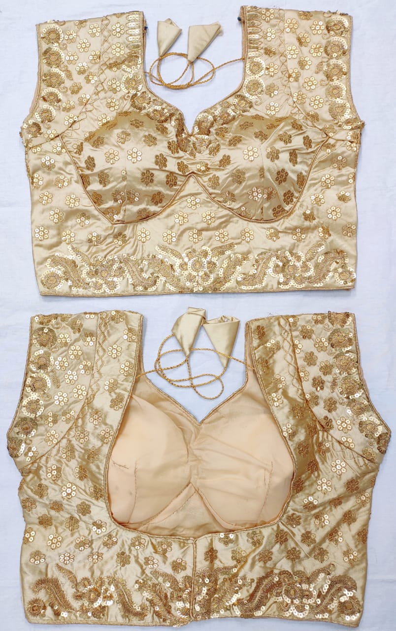 Captivation Cream Color Embroidered Sequence Work Fancy Tapetta Silk Full Stitched Wedding Wear Blouse