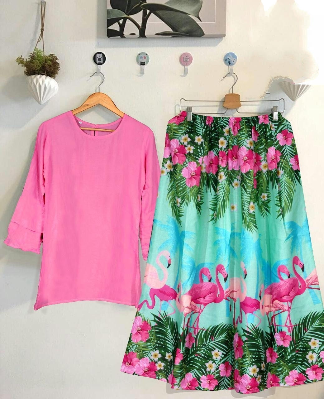 Radiant Light Pink Color Designer Digital Printed Rayon Full Stitched Top Skirt For Women