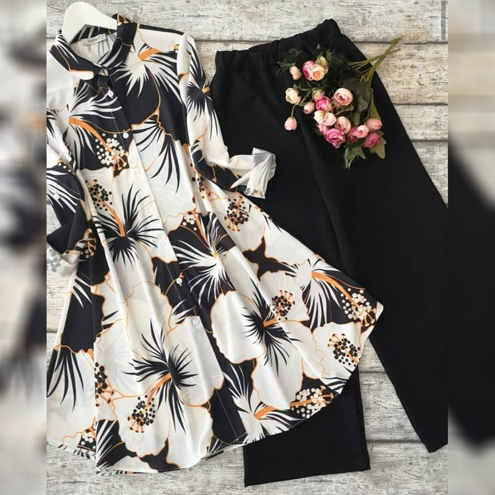 White with Black American Crap Digital Print Plazo Top For Party Wear MINIAB122N
