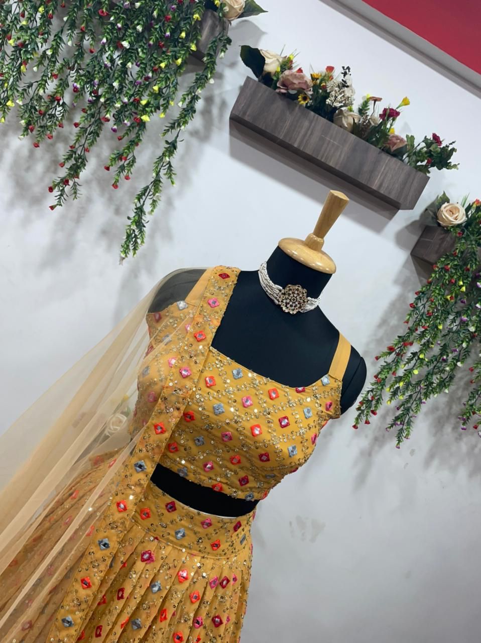 Party Wear Golden Color Designer Lehenga Choli For Women