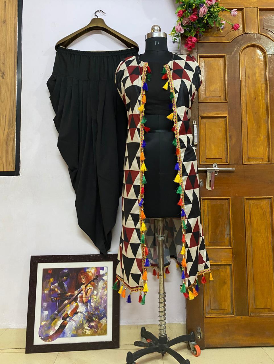 Famina Black Indo western Dhoti and Top with shrug