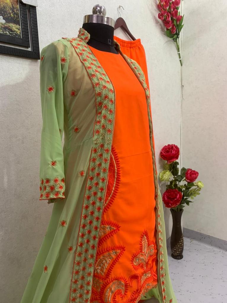 Orange color Indo Western embroidered Salwar Suit