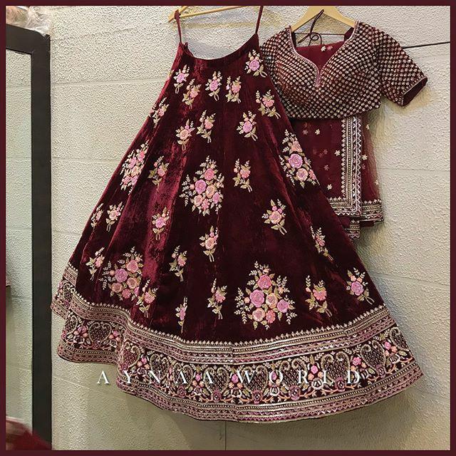 Maroon Velvet Silk Heavy Embroidery Work Bridal Lehenga