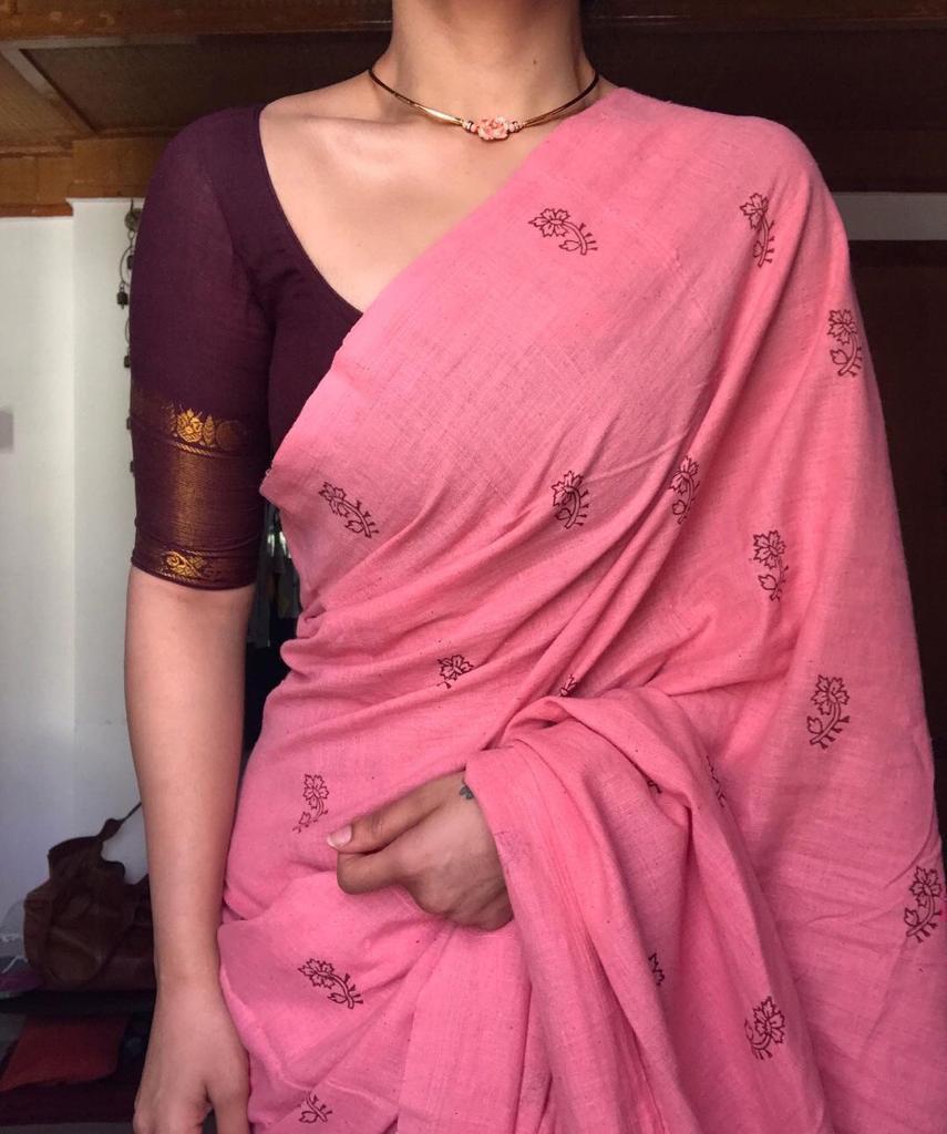 prodigious Printed Cotton Linen Saree With Blouse