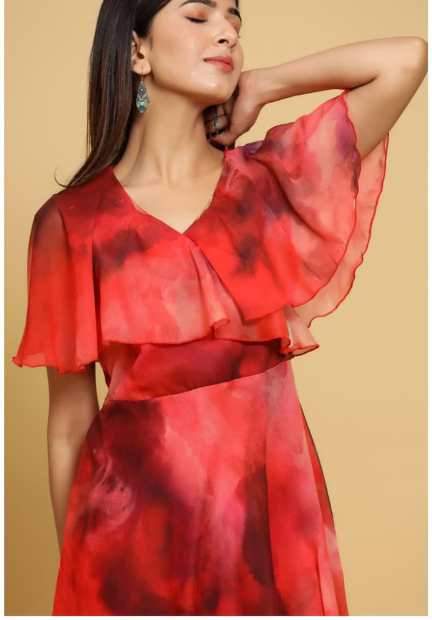 Red Color Designer Maxi Long Dress For Party Wear