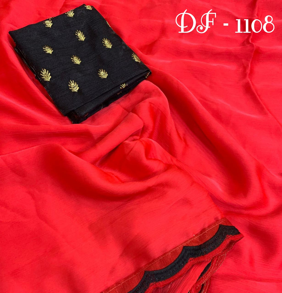 Red Colored Silky Chiffon Women's Party Wear Latest Embroidered Saree With Blouse