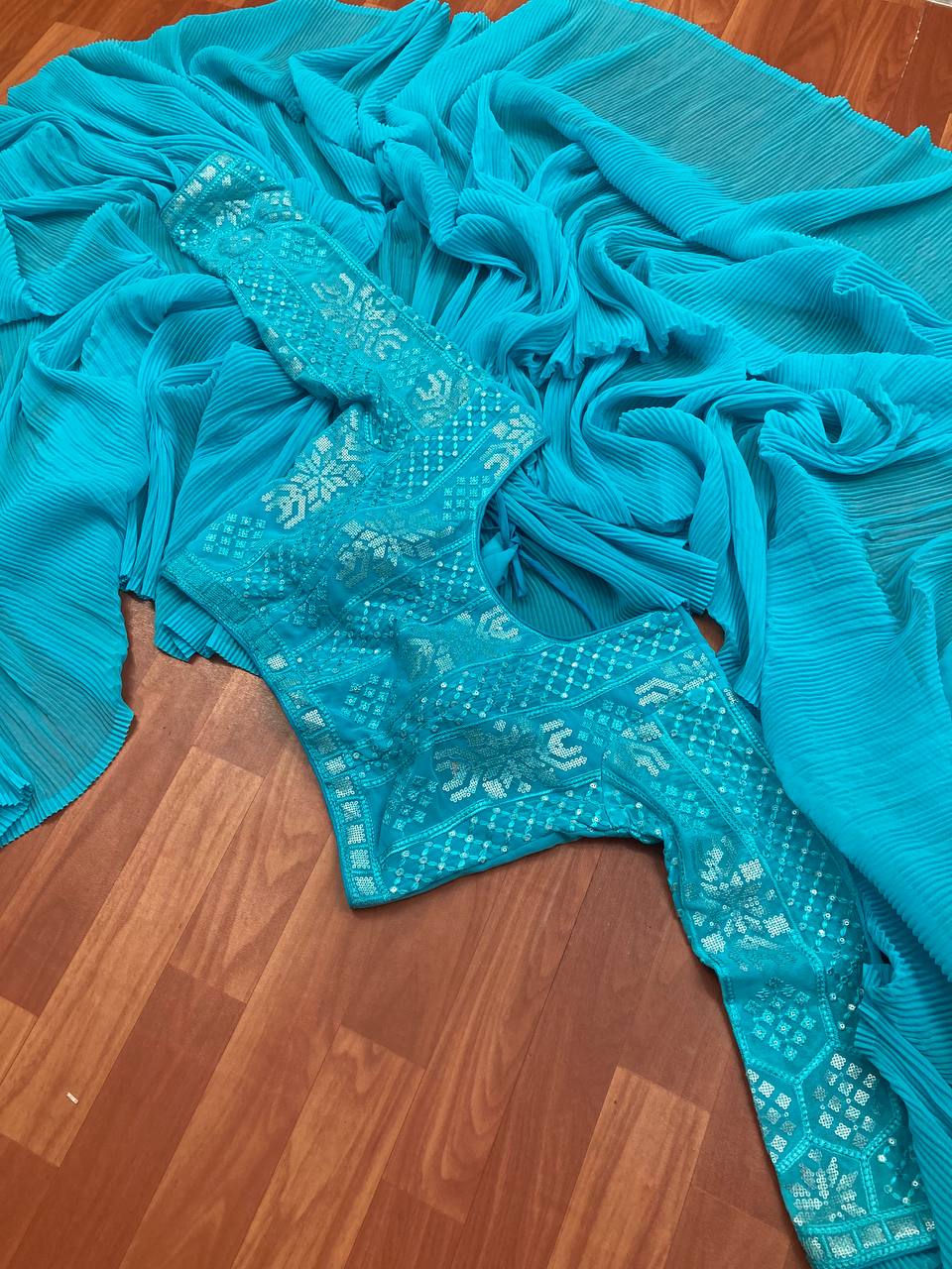 Latest Quality Crush Plated Saree with stitched blouse