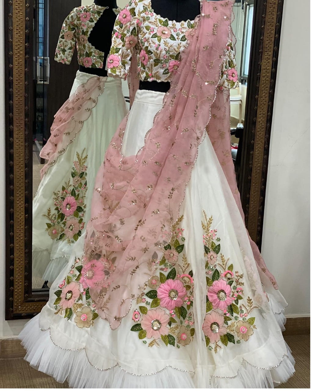White Color Designer Thread Sequence Zari Taffeta Silk Lehenga Choli