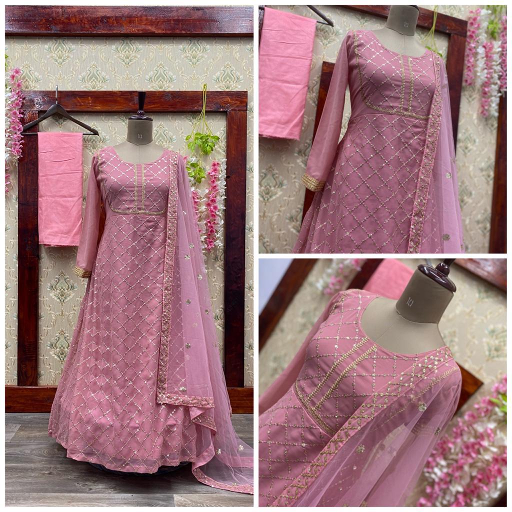Wondrous Plum Color Georgette Embroidered Work Anarkali Suit
