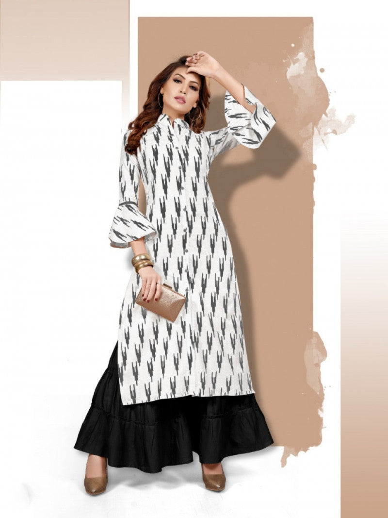 White Printed Plazzo Kurti Suit for Women