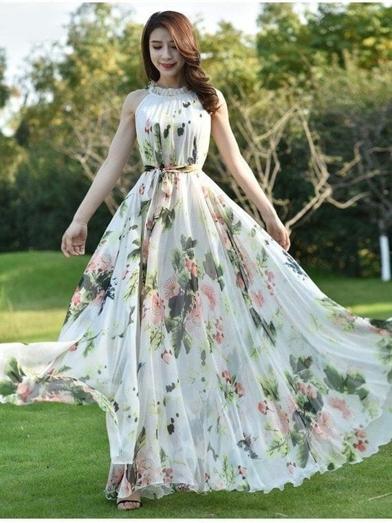 Sizzling Multi Color Full Stitched Faux Georgette Flower Printed Gown For Party Wear