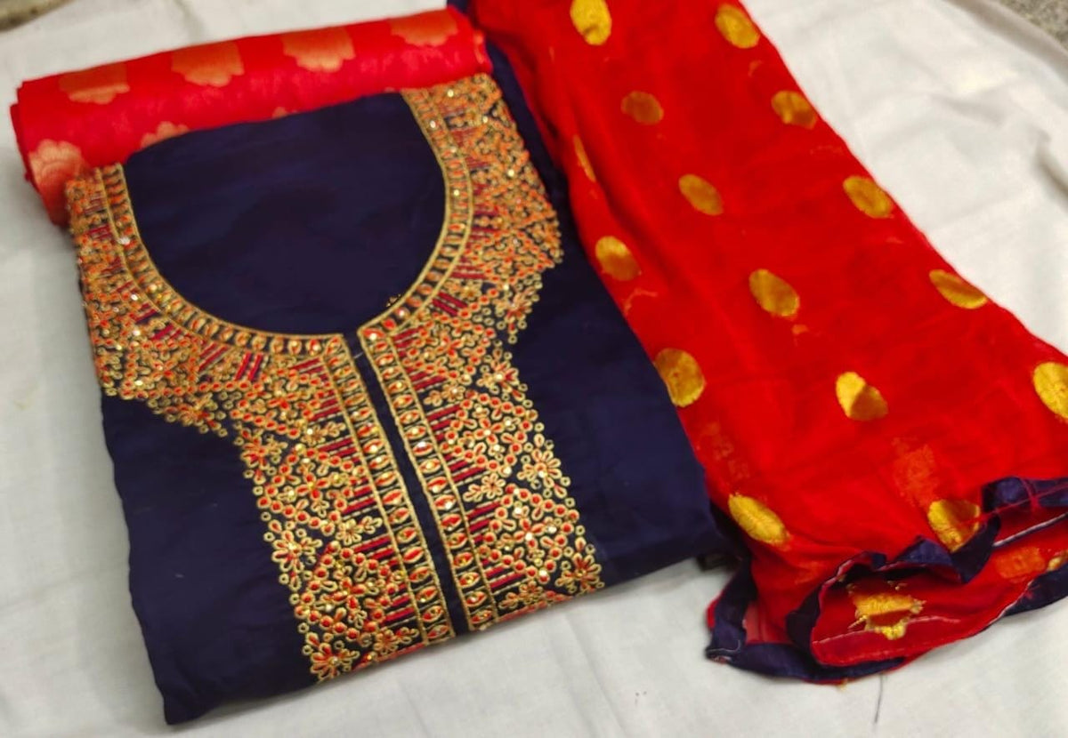 Opulent Navy Blue Color Silk Designer Work Party Wear Salwar Suit