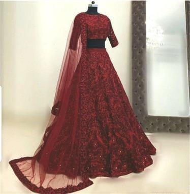 Exclusive Maroon Color Designer Chain Diamond Work Tapeta Silk Lehenga Choli For Function Wear