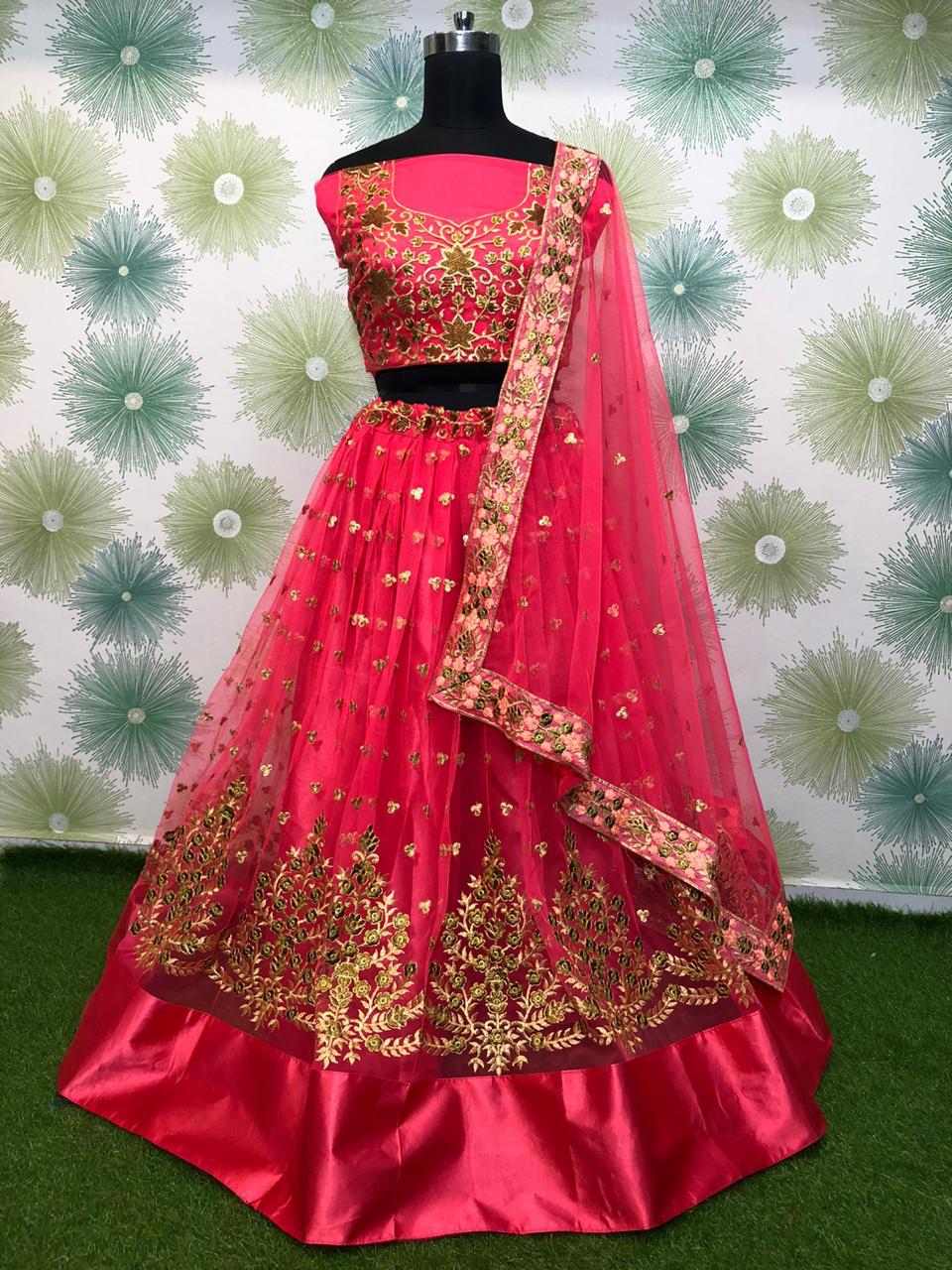 Fantastic Rani Net With Zari Embroidered Work New Lehenga Choli Design Online