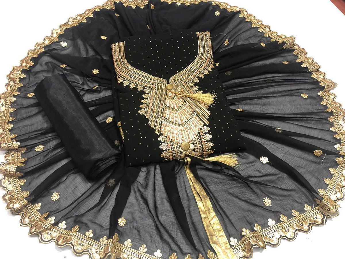 Black Color Georgette Designer Machine Diamond Embroidered Work Salwar Suit