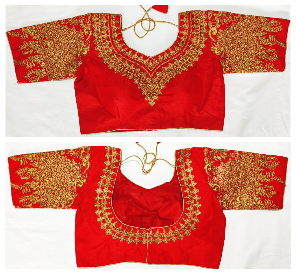 Candyapple Color Designer Malbari Silk Moti Pearl Embroidered Work Ready Made Occassion Wear Blouse