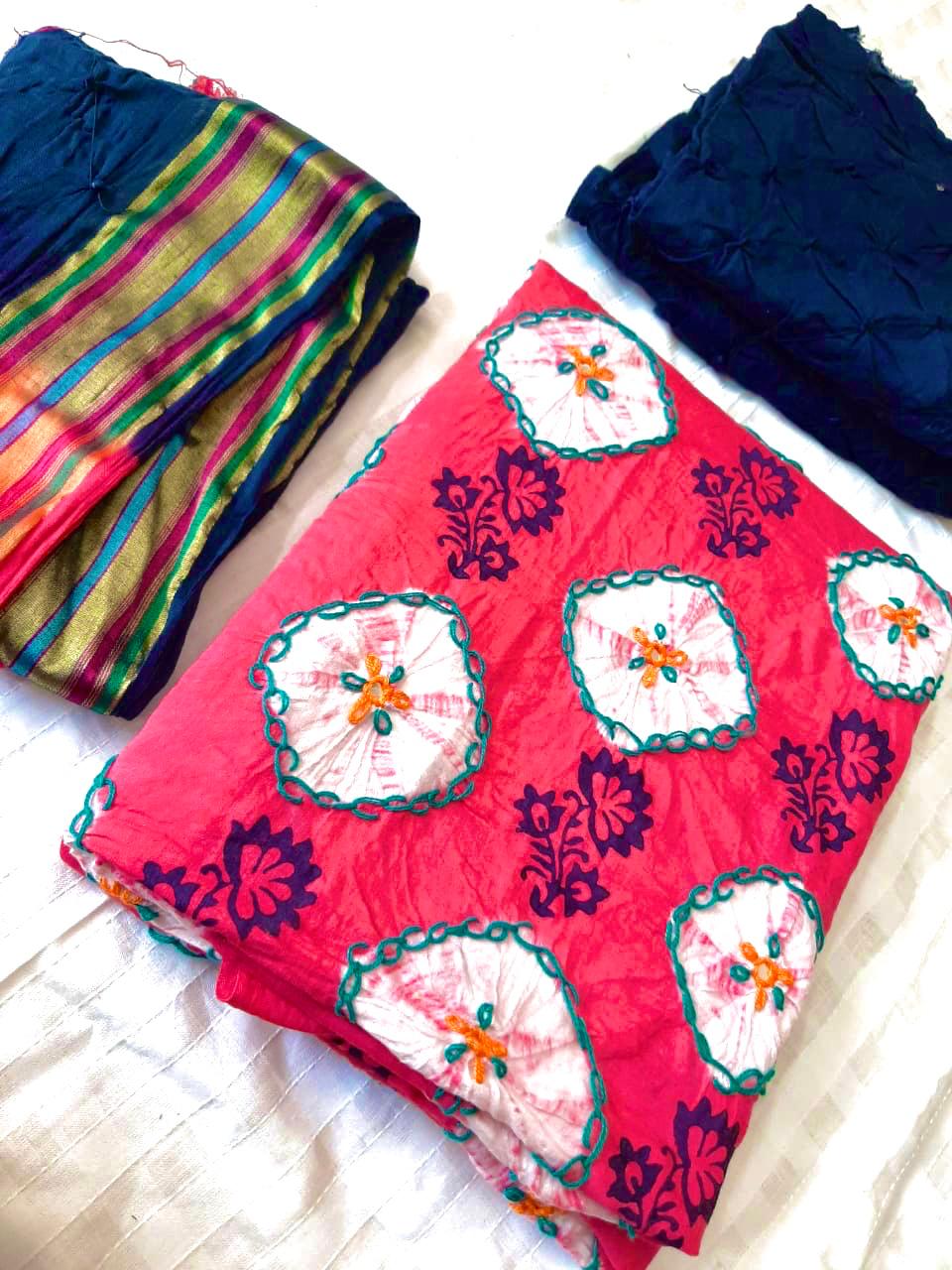 Ruby Color Designer Bandhej Glace Cotton Thread Hand Work Salwar Suit For Party Wear