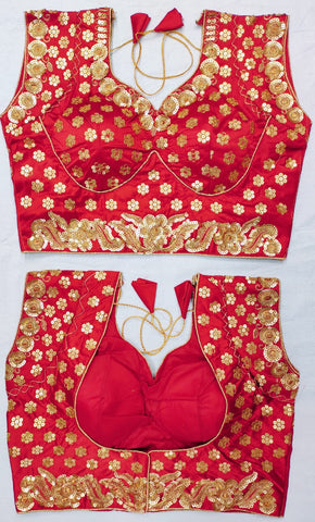 Alluring Red Color Ready Made Party Wear Tapette Silk Embroidered Sequence Work Blouse