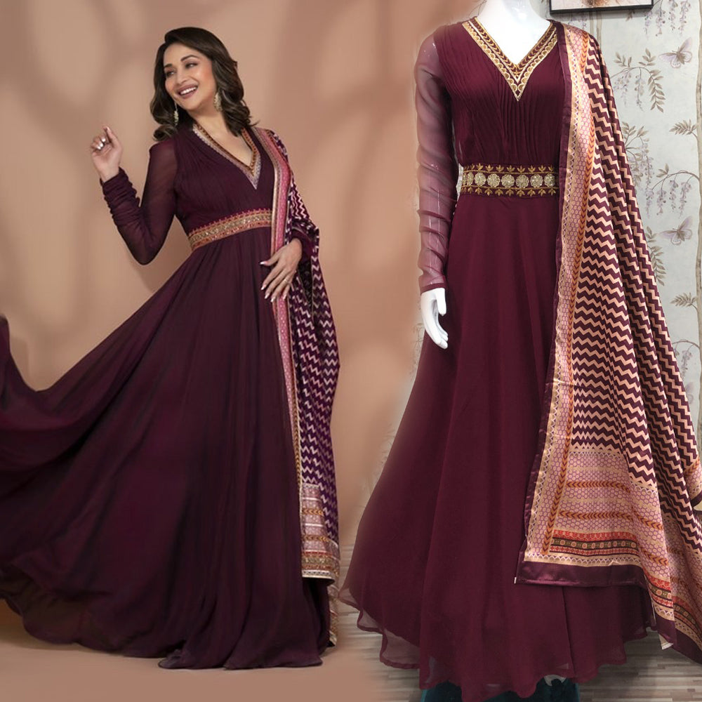 Maroon Color Stitched Gown For Women