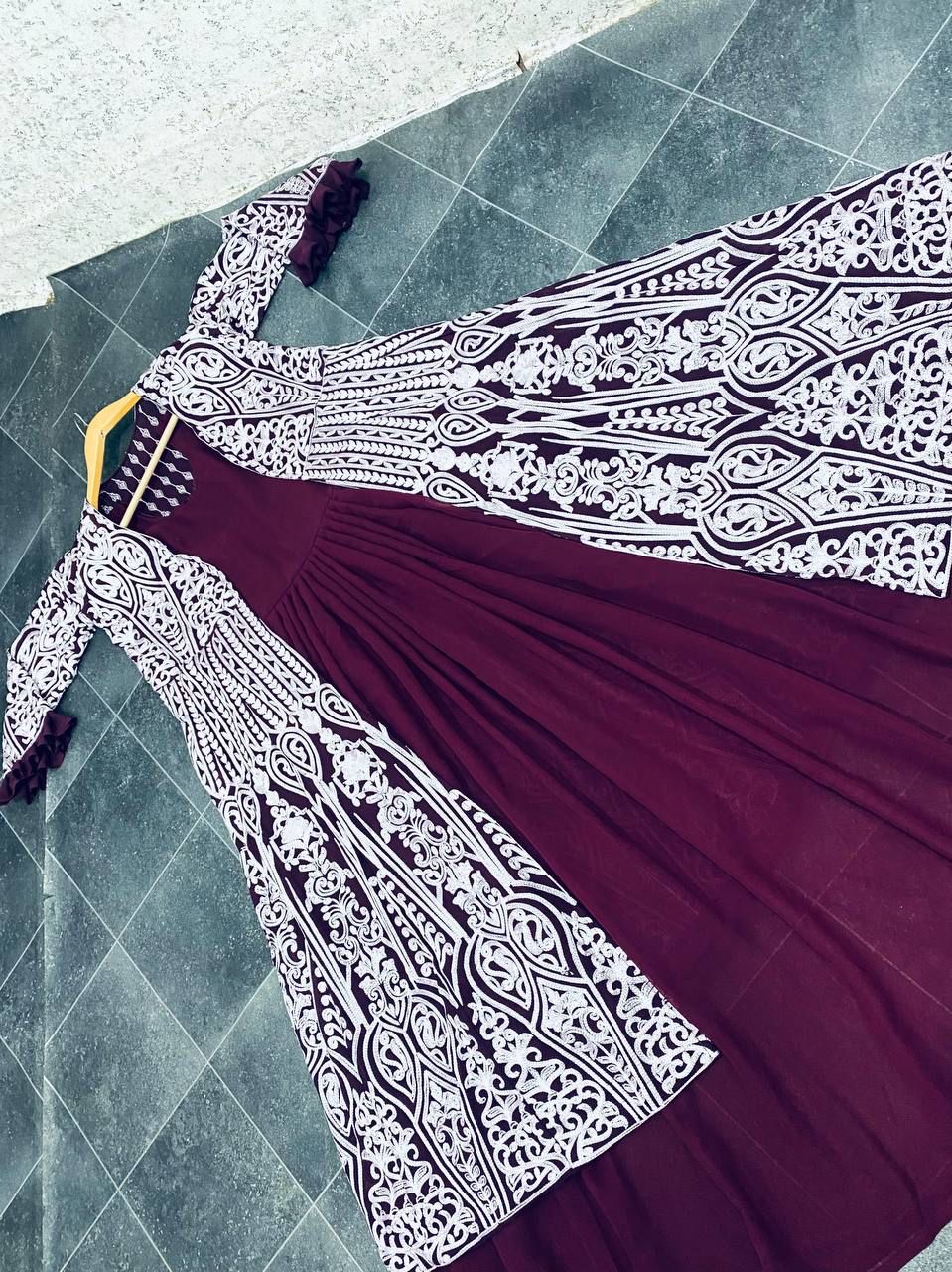 Latest Stunning Koti With Long Designer Georgette Embroidered Gown