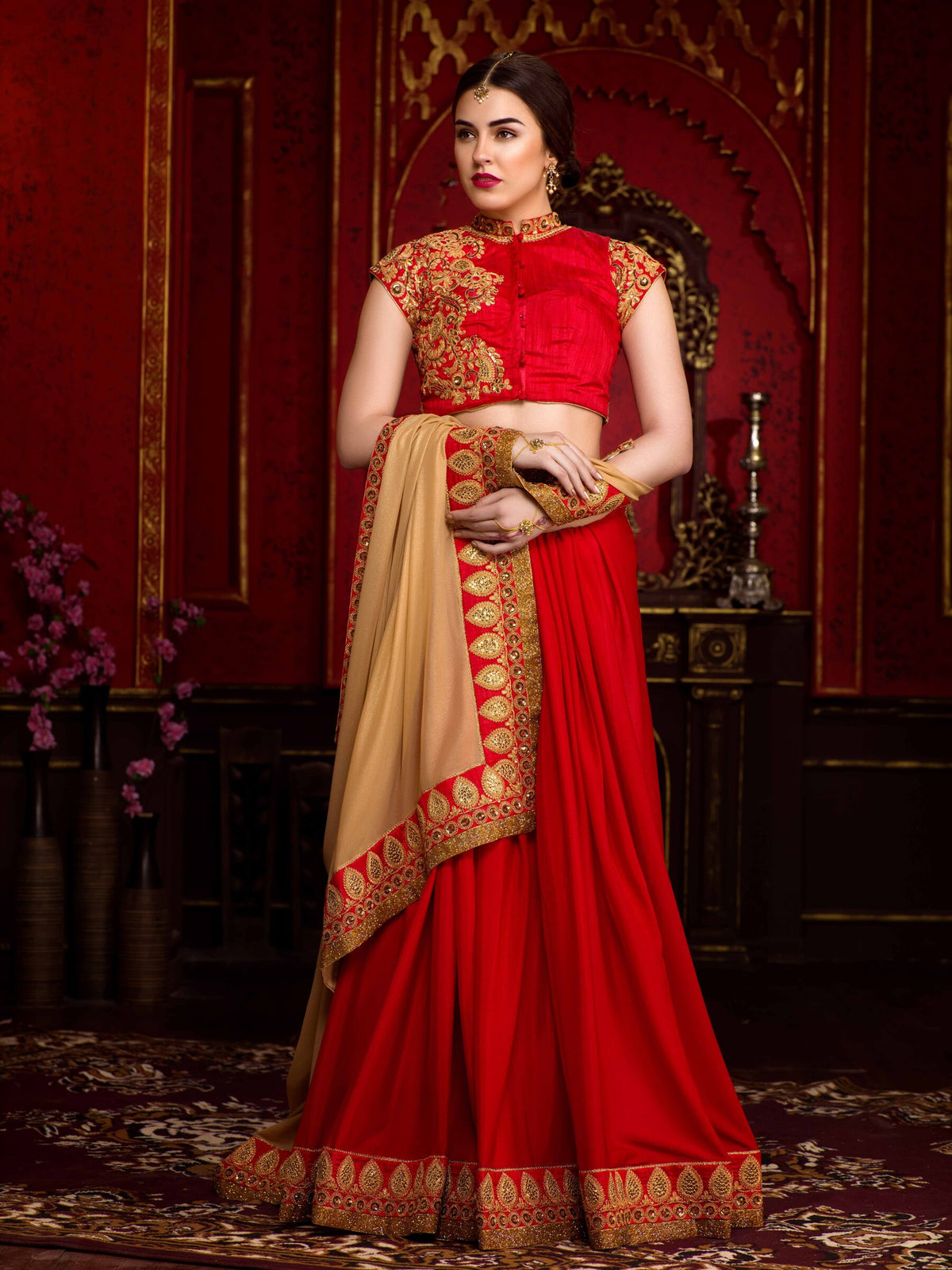 Red Georgette Embroidered Saree