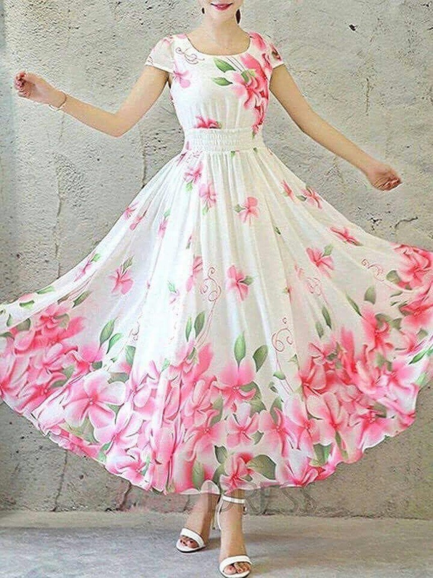 Light Georgette Flowery Printed Ready made Wester Wear Long Frock For Girls