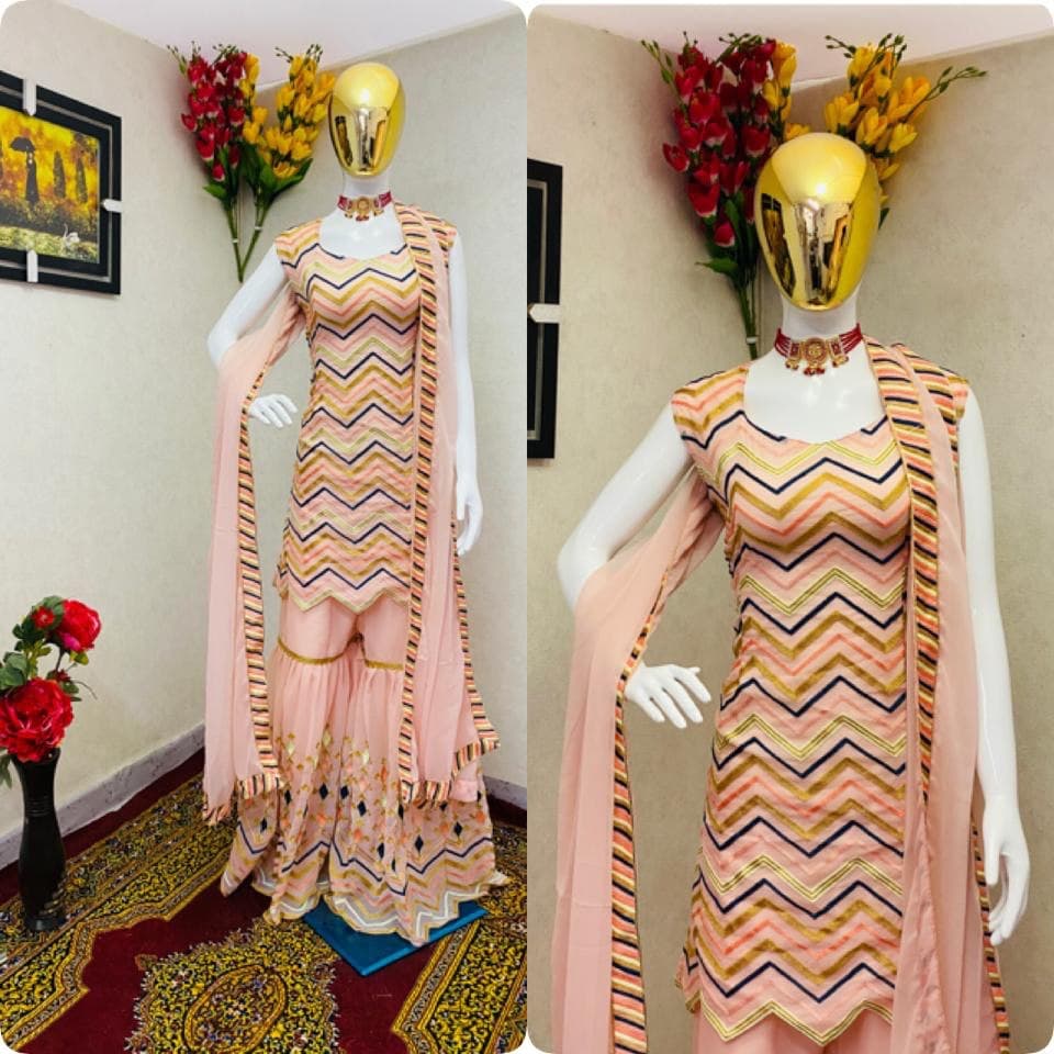 Fabulous Peach Color Sharara Plazo Suit For Women