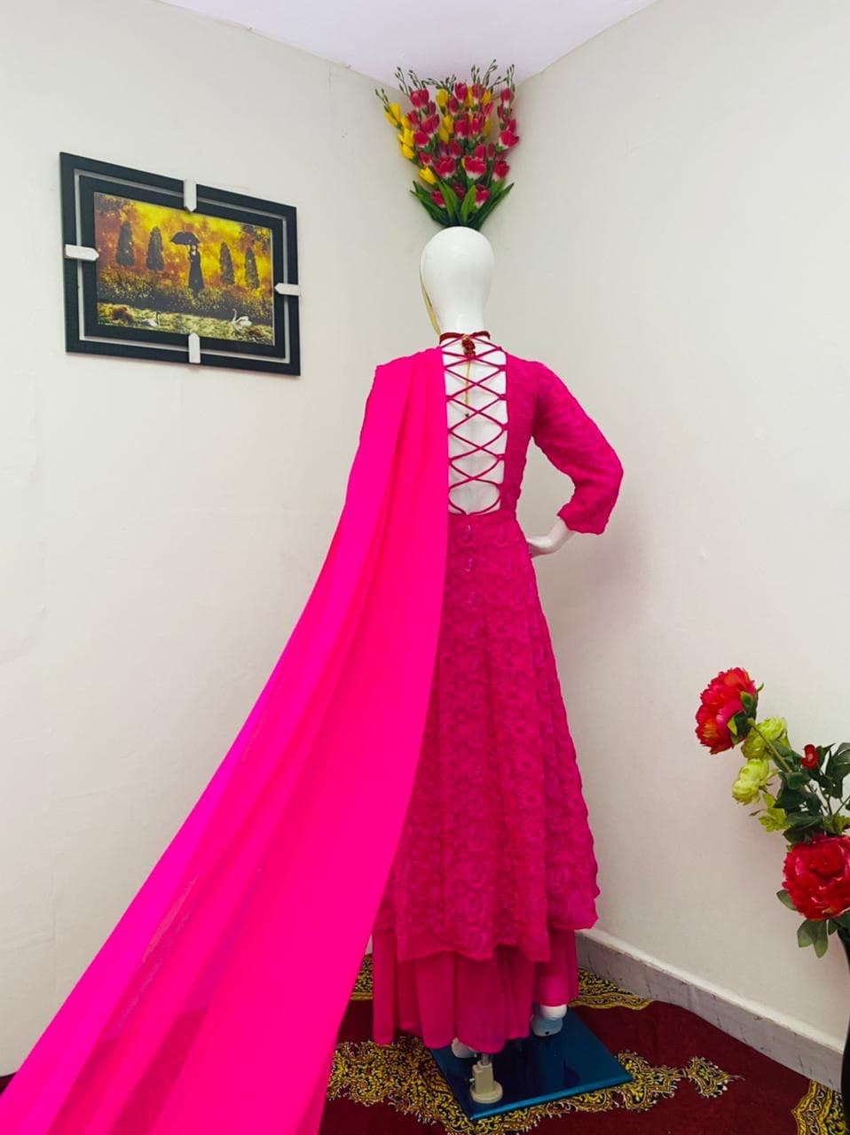Latest Rani Color Embroidered Sharara Plazzo Suit For Women