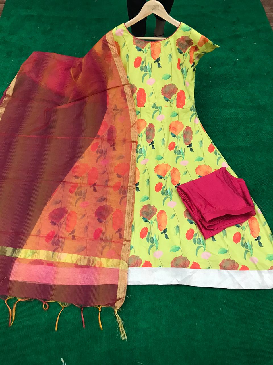 Stunning Fancy Wear Yellow Long Frock Gown With Dupatta