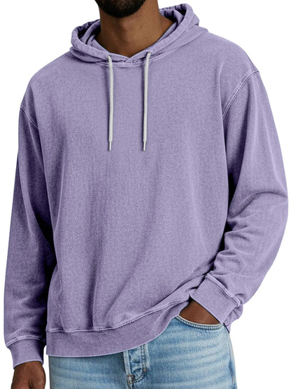 Casual Solid Color Hooded Long-sleeved Sweatshirt Men