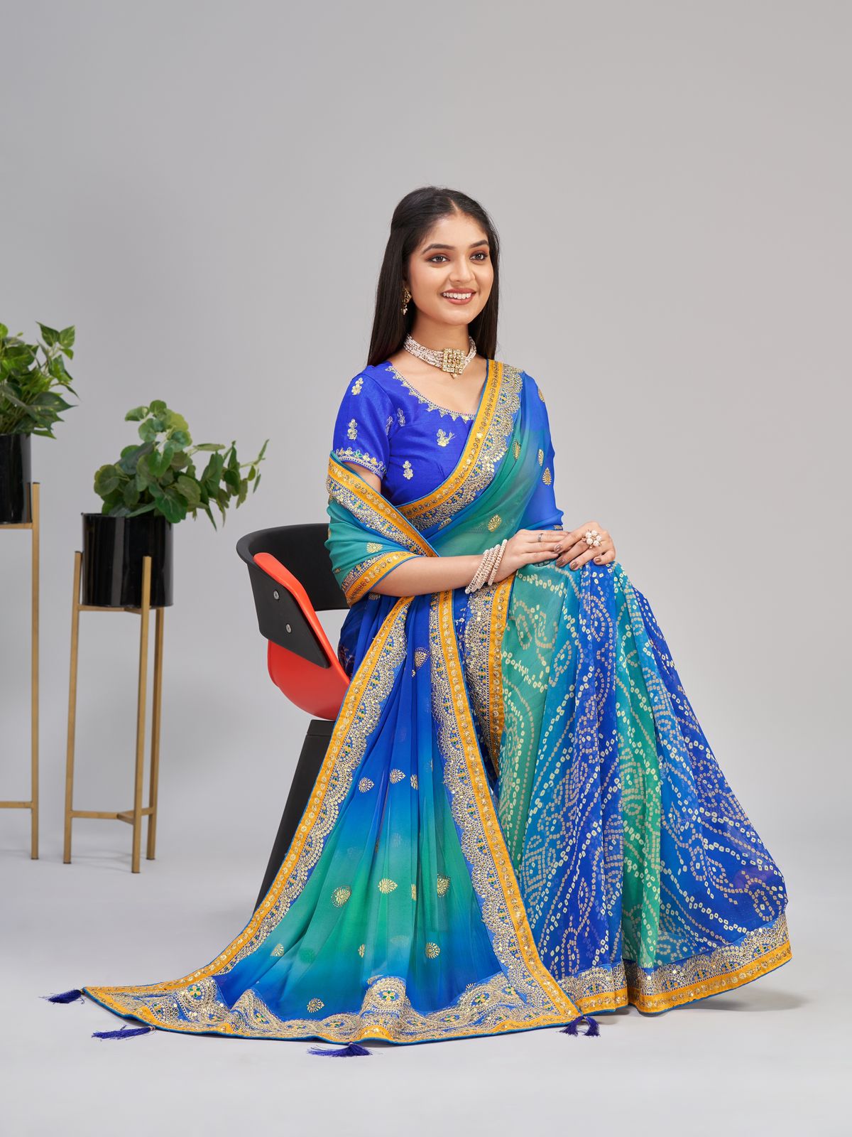 Soft Georgette with fancy bandhej print Saree