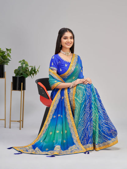 Soft Georgette with fancy bandhej print Saree