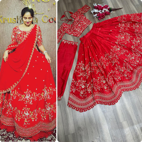 Red Color Embroidery Wedding wear lehenga choli for women
